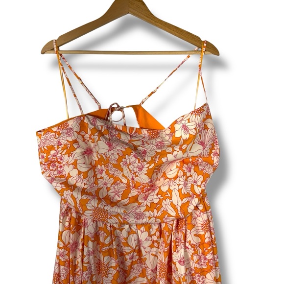 J Crew Collection Side-Cutout Poplin Midi Dress, Orange Floral, Size 18 - Picture 5 of 15